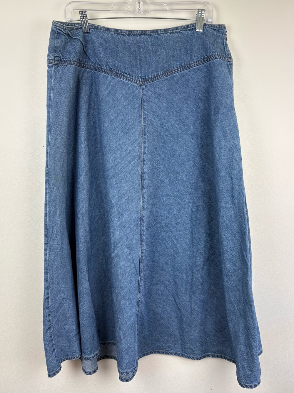 Vintage 90s JM Collection Light Blue Denim A-Line Skirt Size 14 Side Zip Cotton